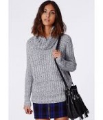 CARINA CHUNKY KNIT ROLL NECK JUMPER GREY