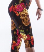 multicolor-flowers-skull-print-stretch-yoga-pants